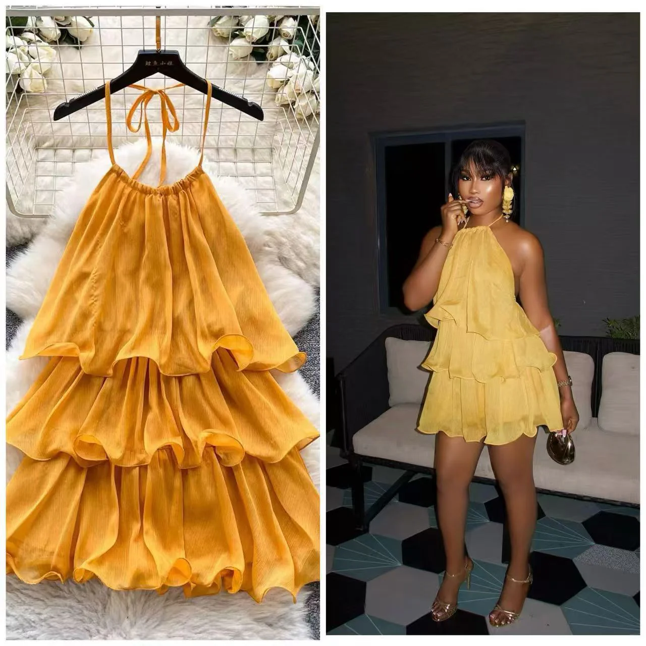 Adela Halterneck Ruffle Mini Dress - Image 4