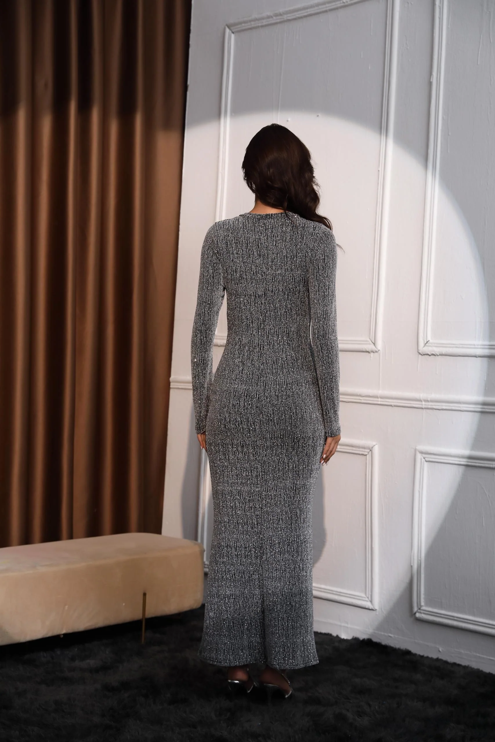Bellamy Statement Glam Sequined Dress in Silver - Image 6