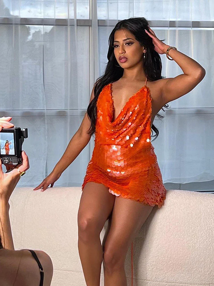 Edith Backless Sequin Mini Dress - Image 6