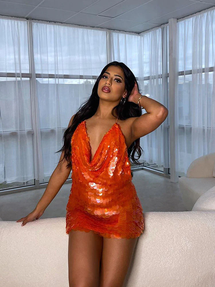 Edith Backless Sequin Mini Dress - Image 7