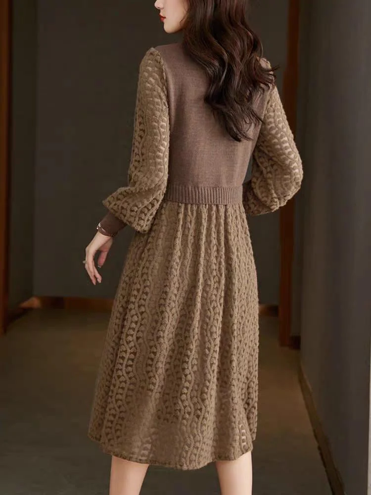 Mariana Vintage Hollow out Midi Dress In Beige - Image 4