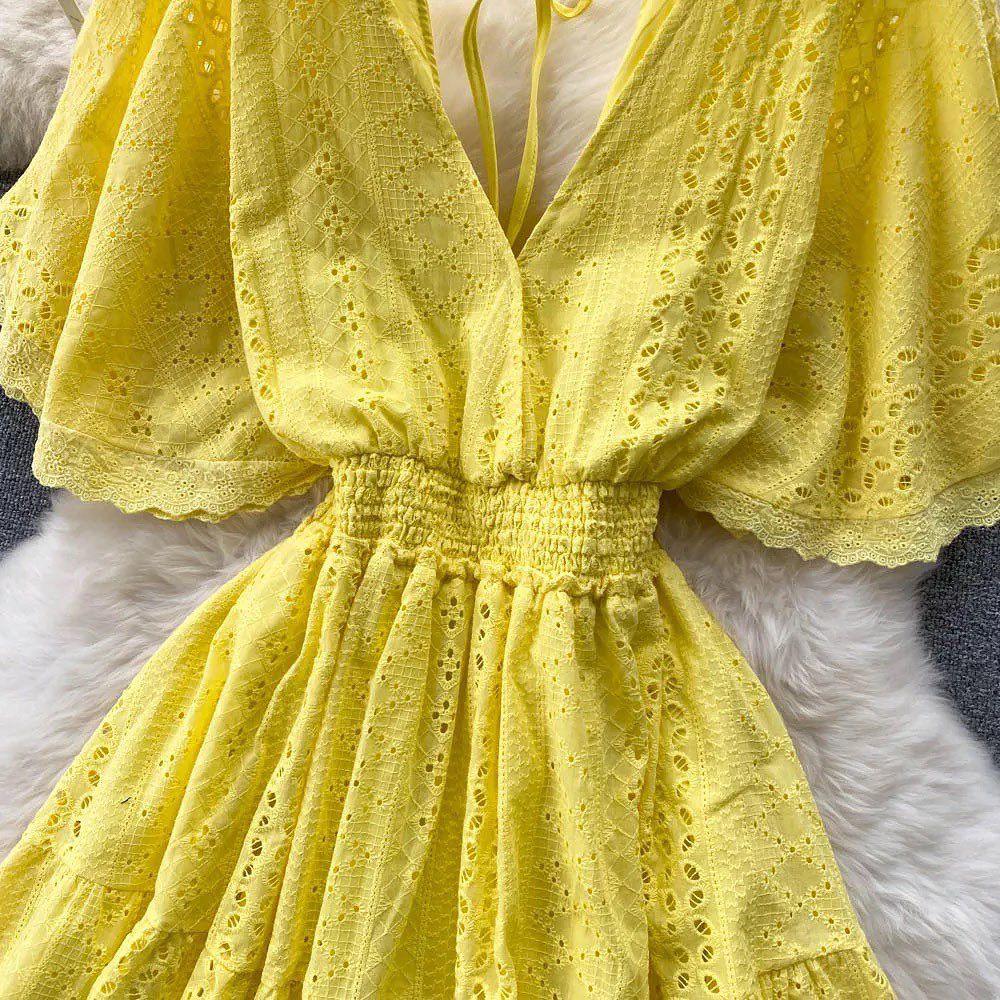 Pepe Eyelet Dress In Yellow - Image 4