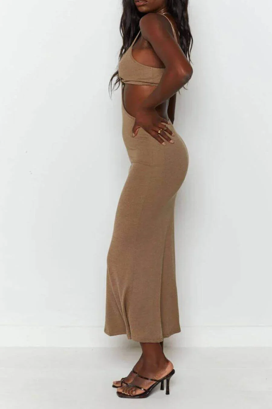 Reya Bodycon Holiday Dress in Brown - Image 4