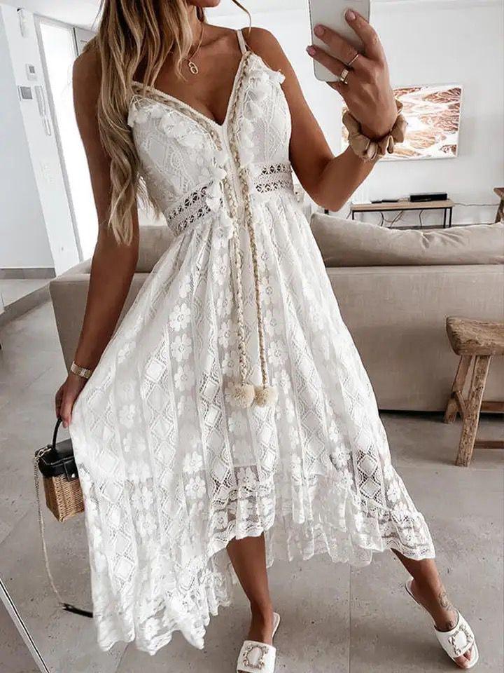 Semenna Lace Patchwork Dress InåÊWhite - Image 3