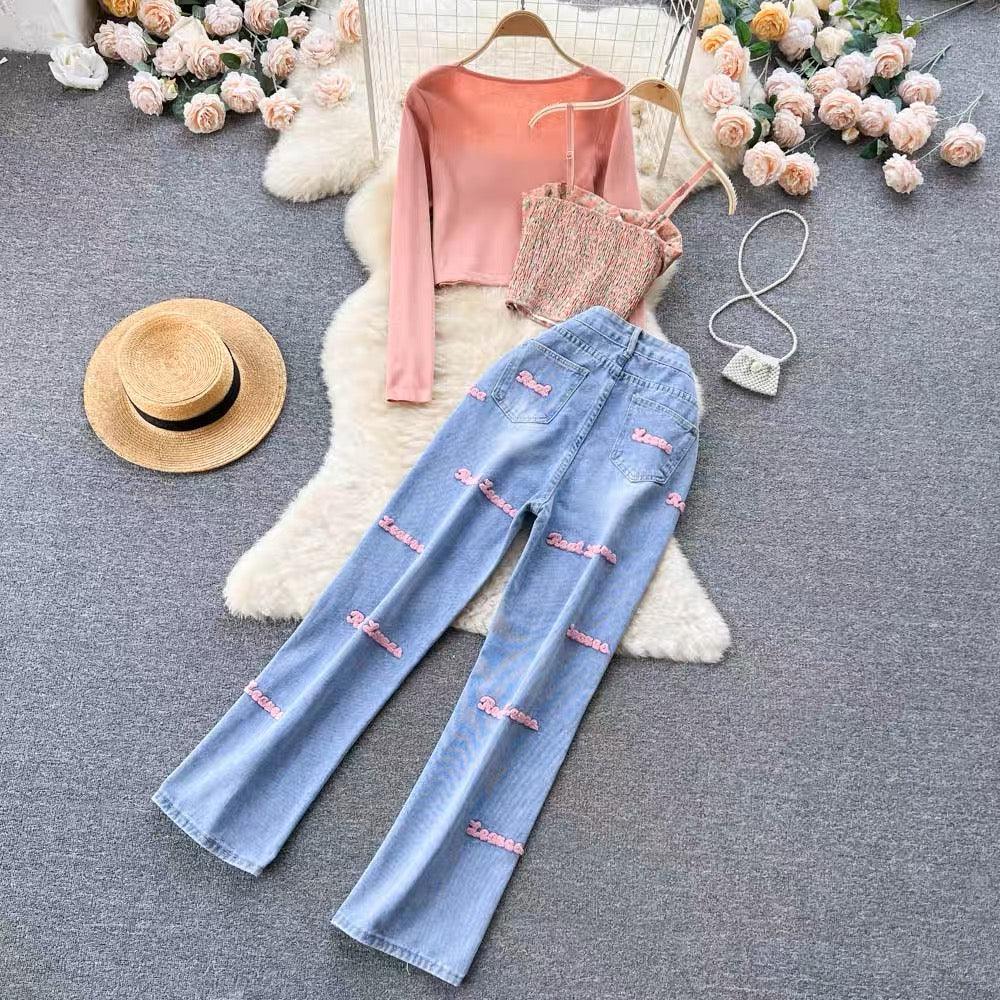 Simian Set of Top, Cape and Denims In Peach - Image 4