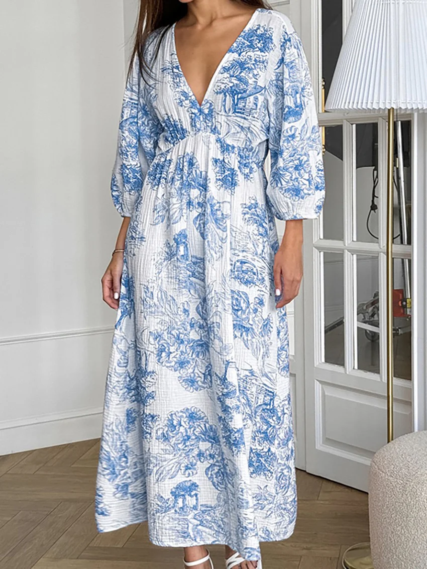 Stellan Cotton Holiday Dress In Blue - Image 3